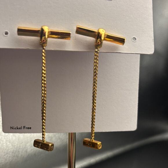 Nordstrom Gold Bar Drop Chain Earrings Minimalist Linear Dangle NWT - Picture 4 of 5